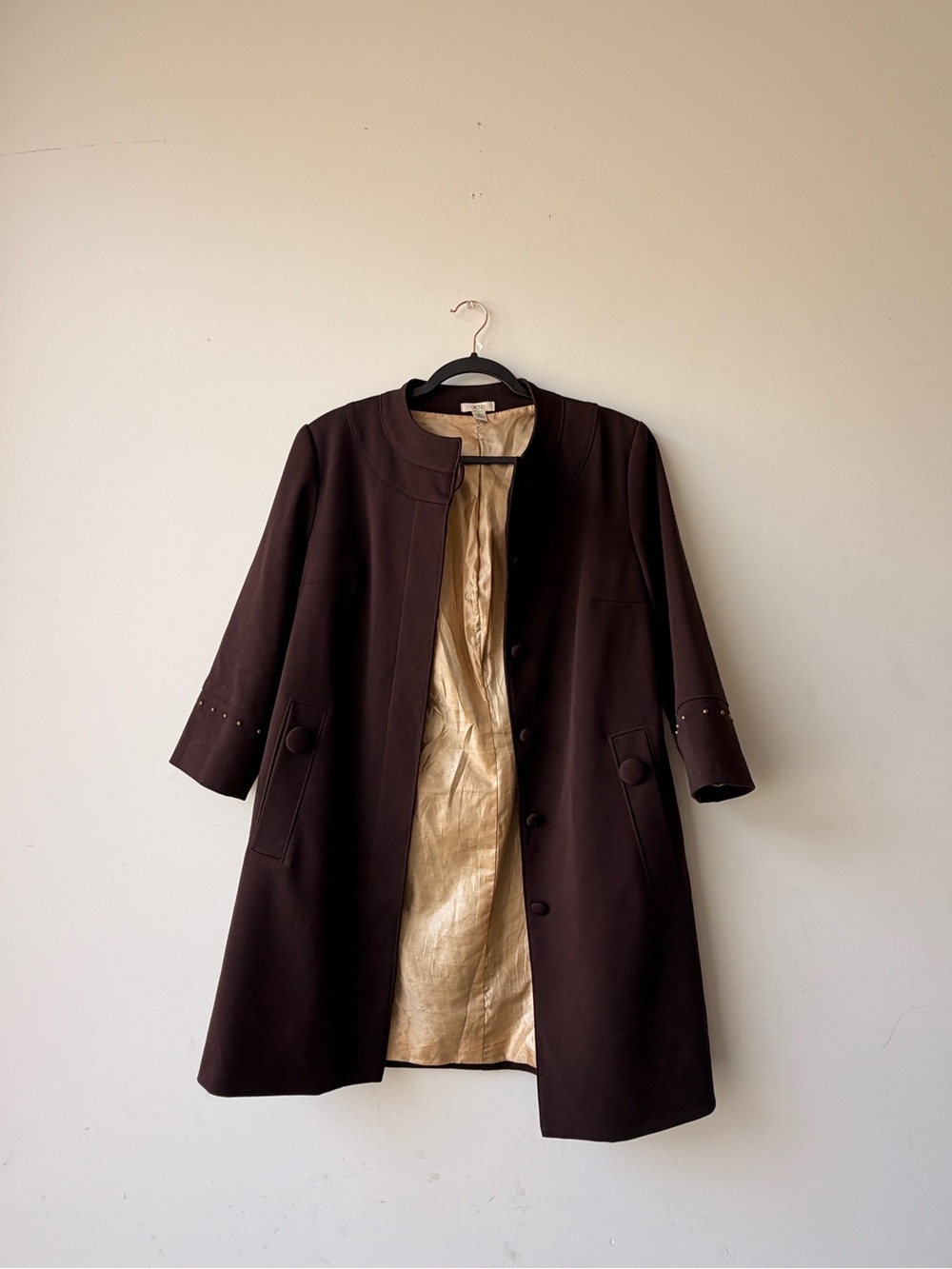 Vintage Cache Chocolate Brown Collarless Trench Coat